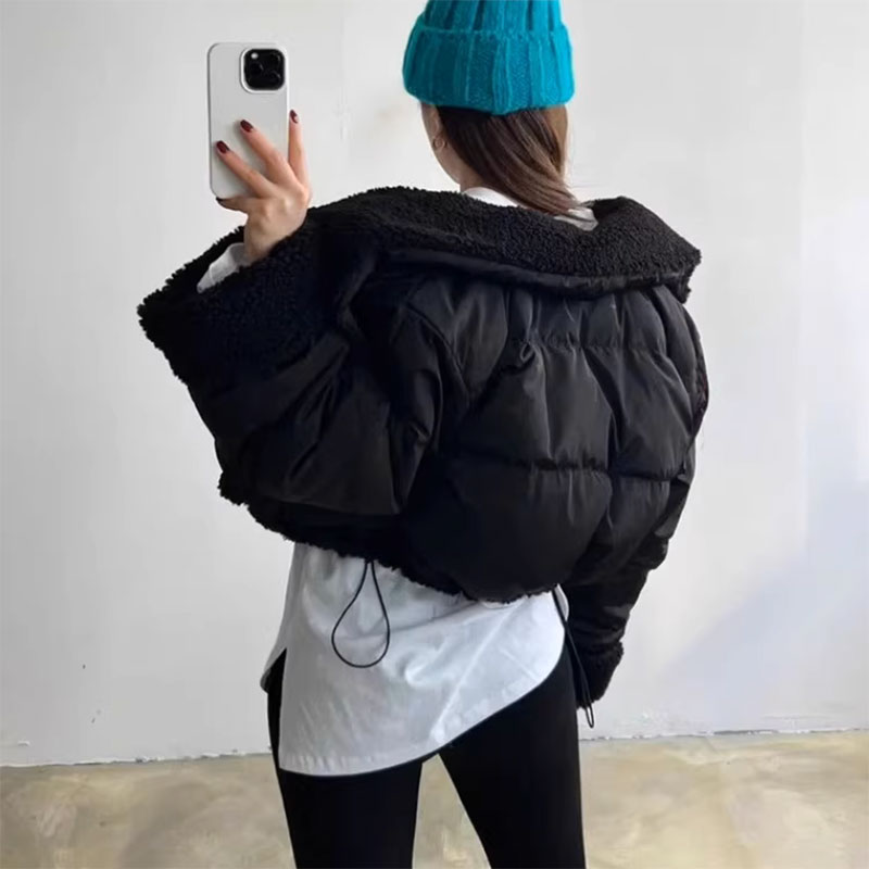 ANNAS 正韓兩面穿羊羔毛外套 大翻領短版羽絨外套 加厚保暖 泰迪熊外套 高領大衣 毛毛外套 韓國熱賣特價 7