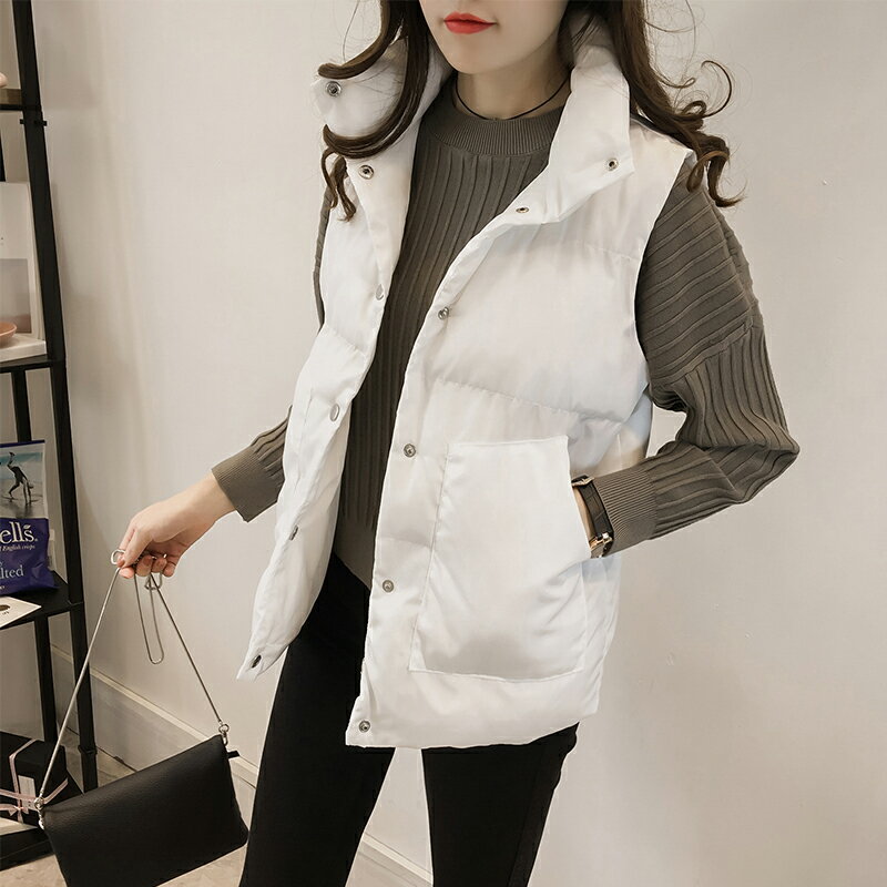 反季2021新款韓版時尚短款棉衣夾克背心寬松馬甲秋冬季棉服外套女