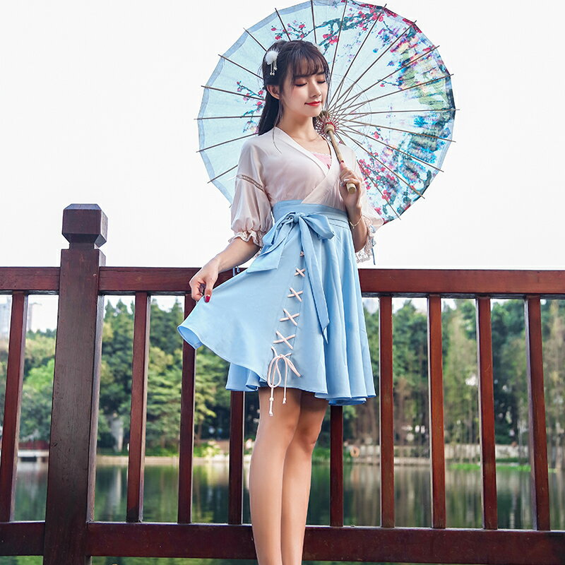 原創夏新款中國古風改良漢服漢元素服飾微雨系列連衣裙兩件套女裝