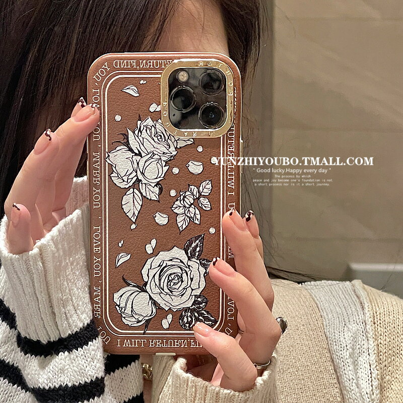 ins復古玫瑰花適用iphone13/12pro max蘋果11手機殼iphonex皮紋軟殼xsmax個性x/xr日韓8plus女款全包防摔套