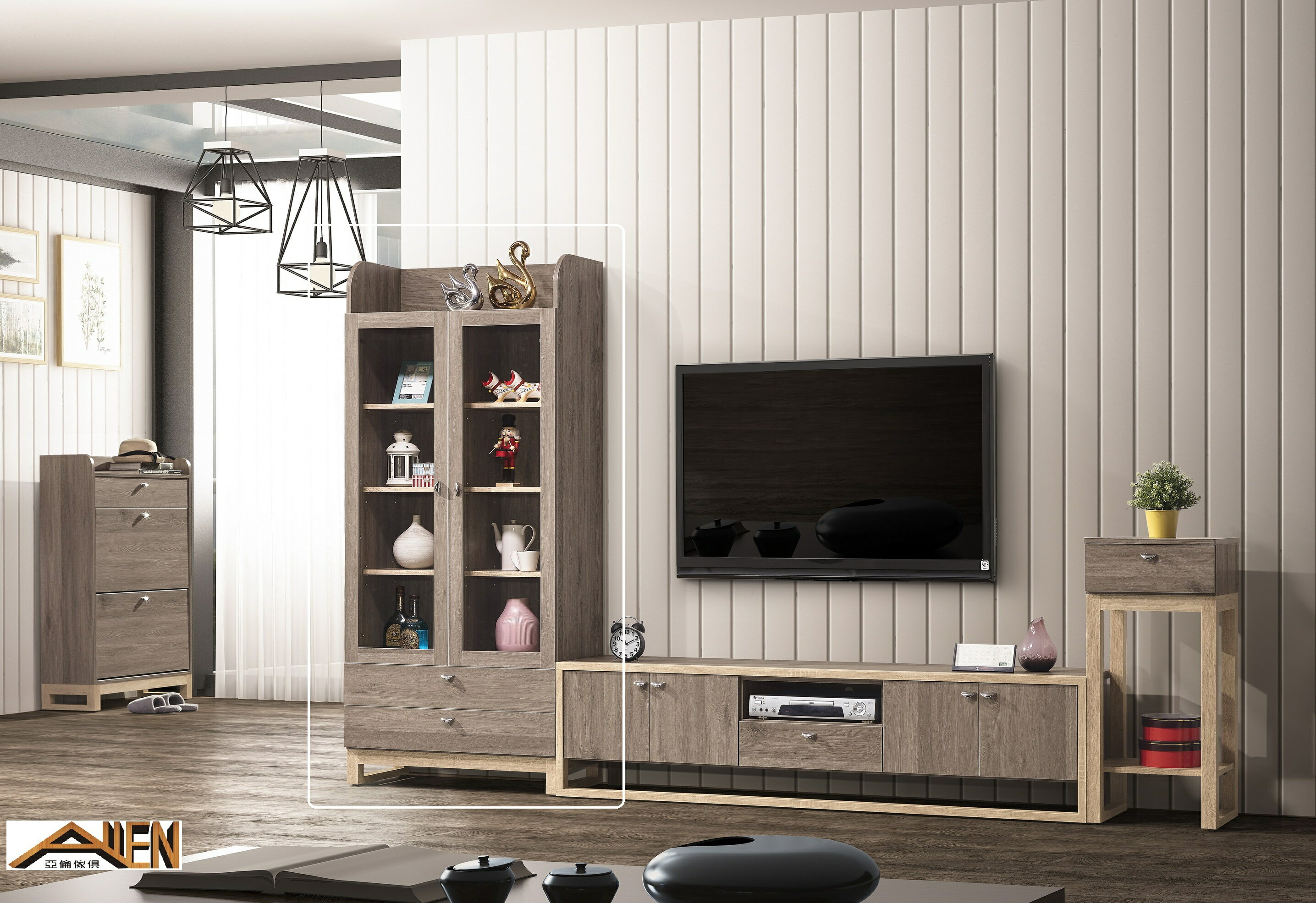 亞倫傢俱*肯尼斯耐磨木紋展示櫃