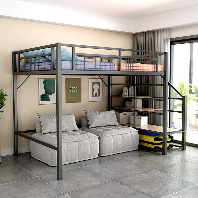 上床下桌多功能鐵藝高架床小戶型公寓閣樓省空間上下鋪雙層床