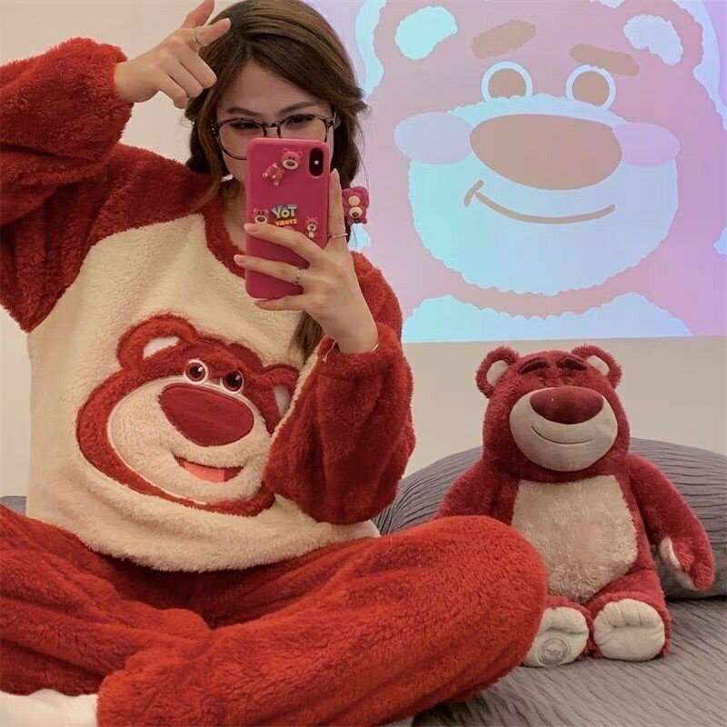 .冬天睡衣 韓版韓版睡衣女冬加厚刷毛套裝新款法蘭絨ins小熊外穿可愛甜美家居服 珊瑚絨睡衣 長袖睡衣 睡衣女 睡袍