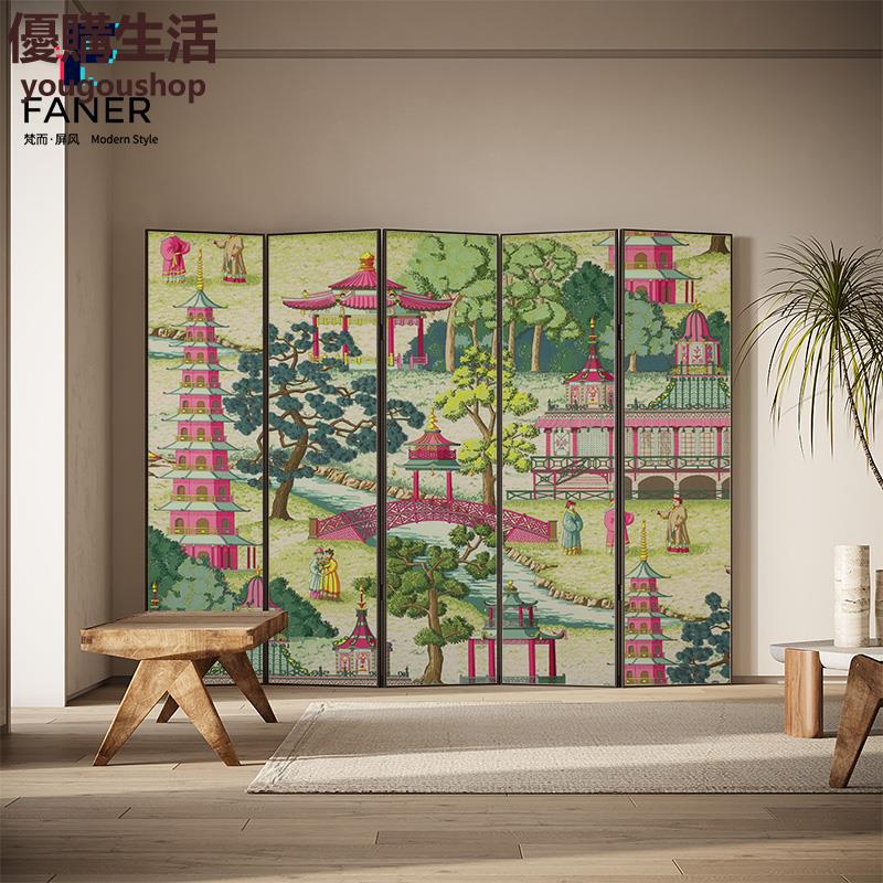 優購生活~定製梵而現代法式中國風直播背景屏風隔斷客廳折疊移動新中式遮擋家用定製 屏風櫃 屏風 隔間 客廳 玄關櫃 隔板 屏風架訂製 可付費上門安裝