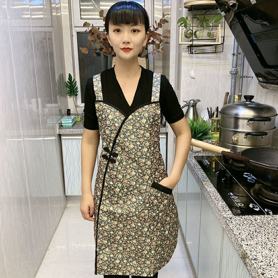 國風復古碎花圍裙華圍裙韓版時尚旗袍式家用廚房性感個性防水防油