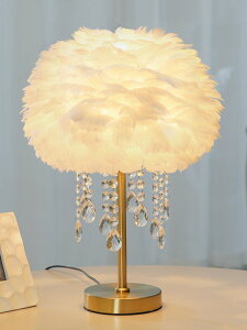 北歐創意臺燈羽毛水晶燈美式浪漫溫馨床頭櫃裝飾臺燈高級感禮物燈