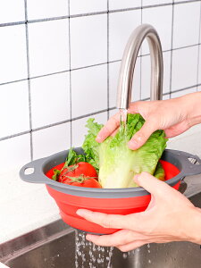 可折疊家用瀝水籃 洗菜盆塑料創意水果盤可伸縮廚房洗菜籃淘米盤