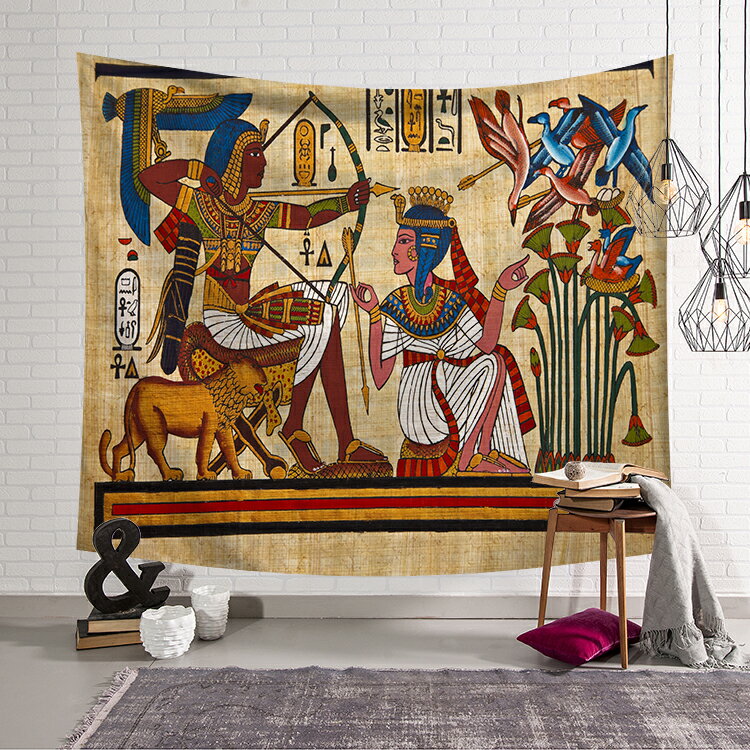 異域風ins古埃及背景布掛毯復古金字塔壁畫掛布家居裝飾掛畫桌布