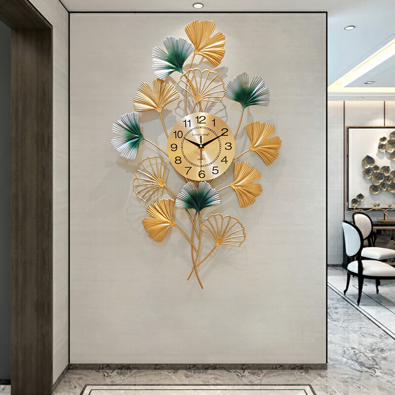 新中式掛鐘客廳玄關家用創意裝飾靜音中國風大氣時鐘掛墻金屬鐘表