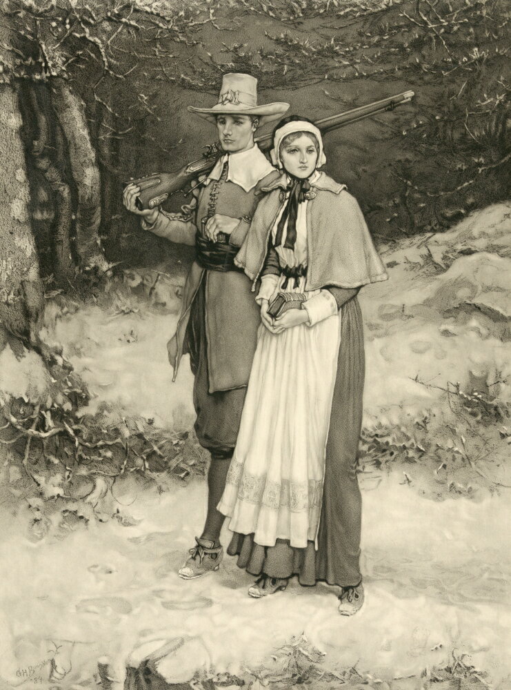 Posterazzi Puritan Couple On Way To Sunday Worship From An 1885 Engraving By Thomas Gold 
