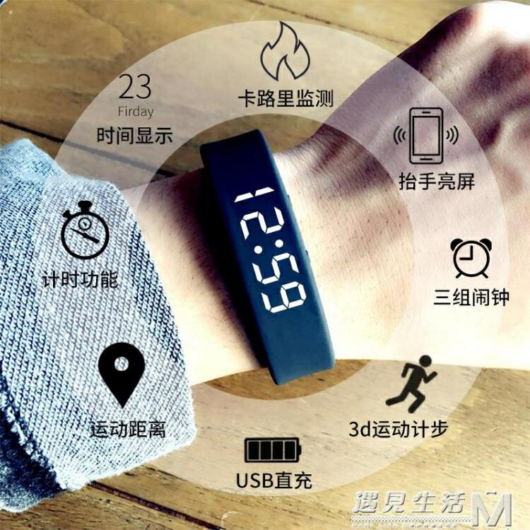 韓版電子表男女學生手表情侶智慧運動ins震動鬧鐘多功能計步手環 99購物節