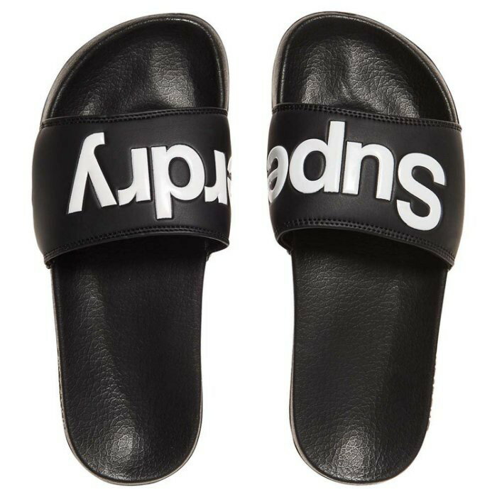 跩狗嚴選®正品 極度乾燥 Superdry Pool Logo 黑白 海灘鞋 運動拖鞋 夾腳拖 涼鞋 拖鞋