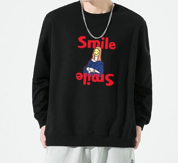 FINDSENSE X 2022 街頭時尚 男士 smile卡通圖案印花 圓領T恤 長袖外套 圖案T恤