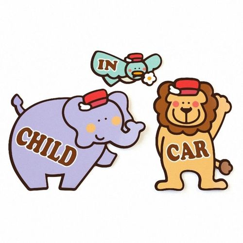<br/><br/>  ★衛立兒生活館★Kikka 日製車用造型磁鐵組 CHILD IN CAR-大紫象.青鳥.獅子<br/><br/>