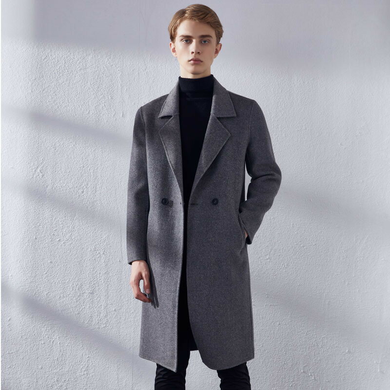 羊毛大衣毛呢外套-雙面呢加厚長款保暖男外套5色74bi4【獨家進口】【米蘭精品】