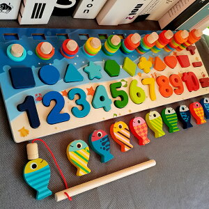 早教益智五合一對數板兒童玩具數字形狀釣魚算數積木