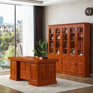 全實木書櫃書架帶玻璃門中式橡木家具落地書櫥文件收納櫃子儲物櫃