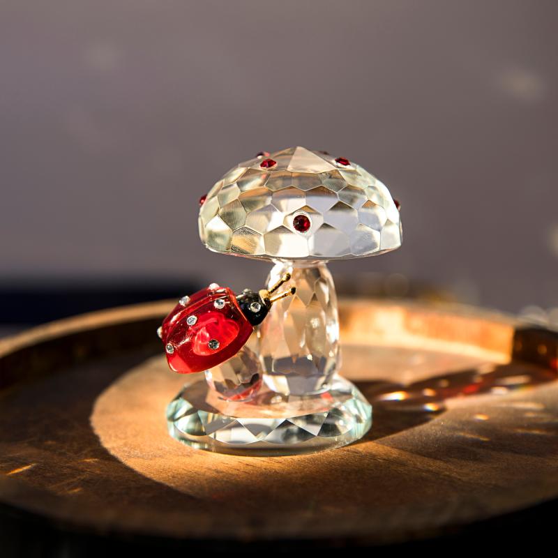 歐式田園工藝品水晶蘑菇瓢蟲擺件美式創意可愛家居裝飾品兒童禮物