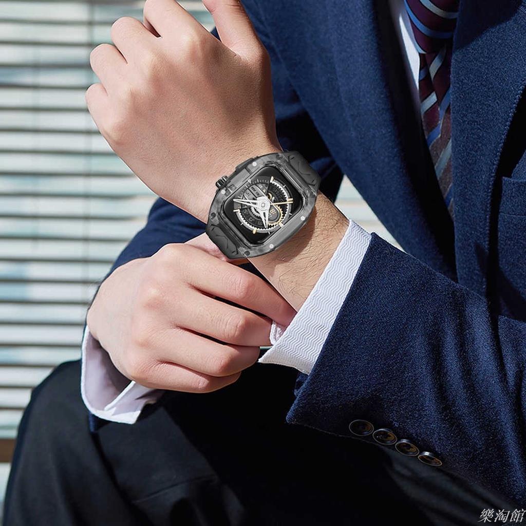 一體改裝錶帶 適用於 Apple Watch 9 8 7 6 SE 44mm 45mm 49mm 透明錶殼