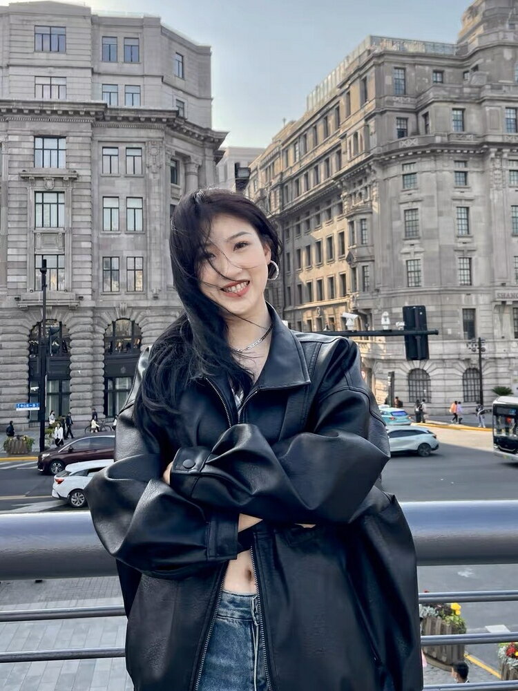 YooGirls◆黑色復古廓形皮衣外套皮夾克女秋冬季機車服加棉加厚男【淘夢屋】
