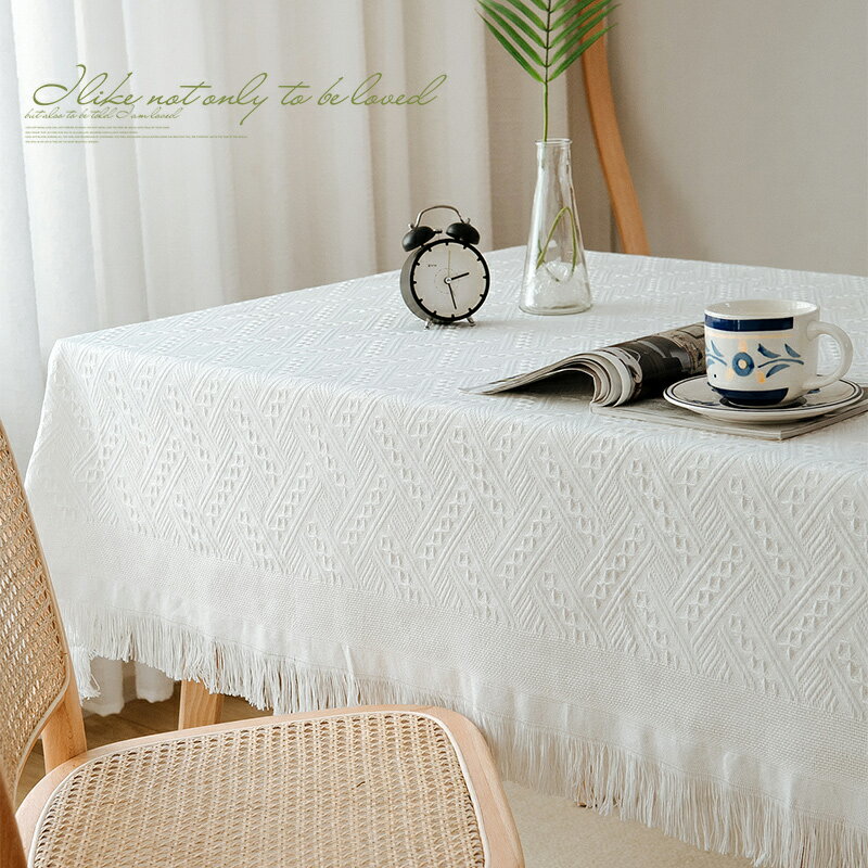 東柏家 法式ins風日系白色桌布床頭柜蓋布蕾絲高級感圓桌布餐桌布