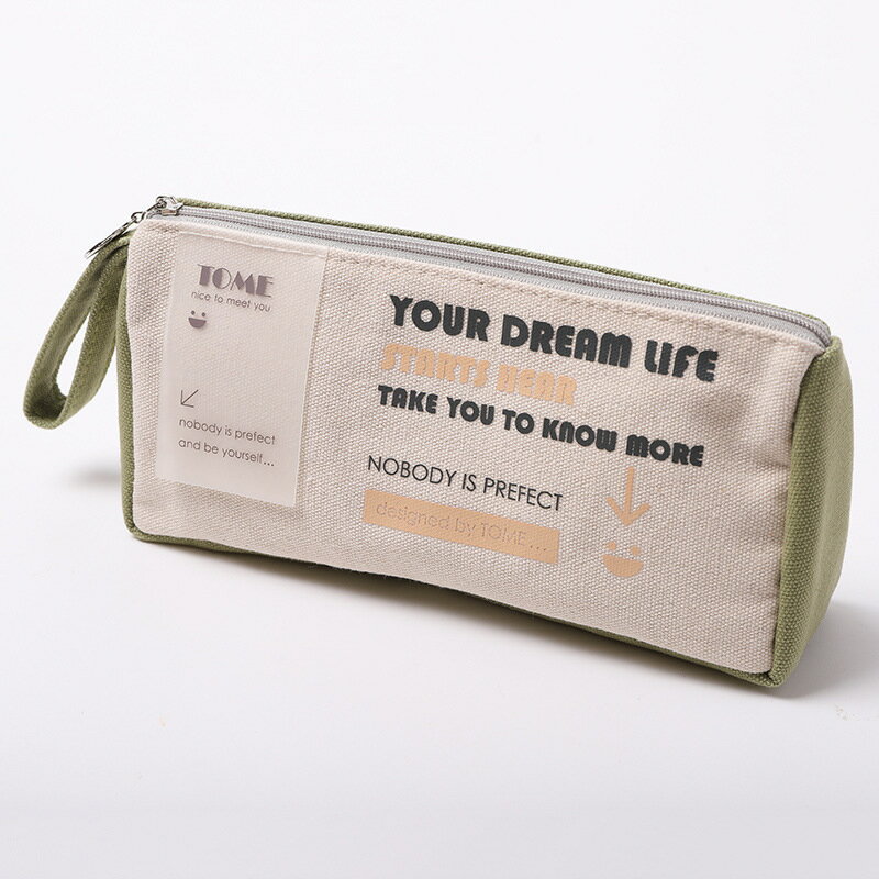 小學生日系風帆布筆袋初中生創意簡約拼接大容易雙層文具小收納袋 5