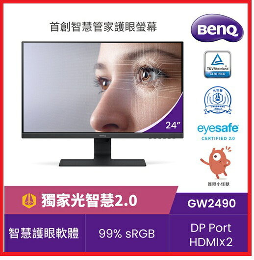 BenQ GW2491 24型 IPS 100HZ 低藍光不閃屏超薄邊框螢幕 FHD/HDMI/DP/IPS