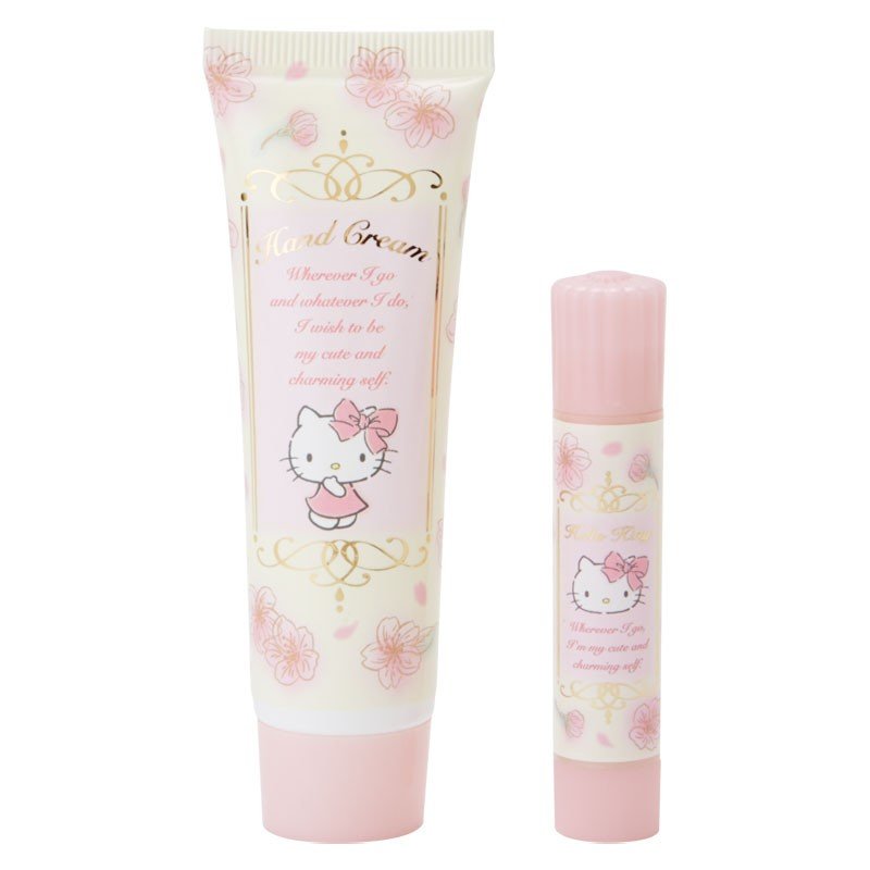 大賀屋 日貨 HELLO KITTY 護手霜 護唇膏 保濕 護唇 唇膏 KT 櫻花 三麗鷗 正版 L00010999