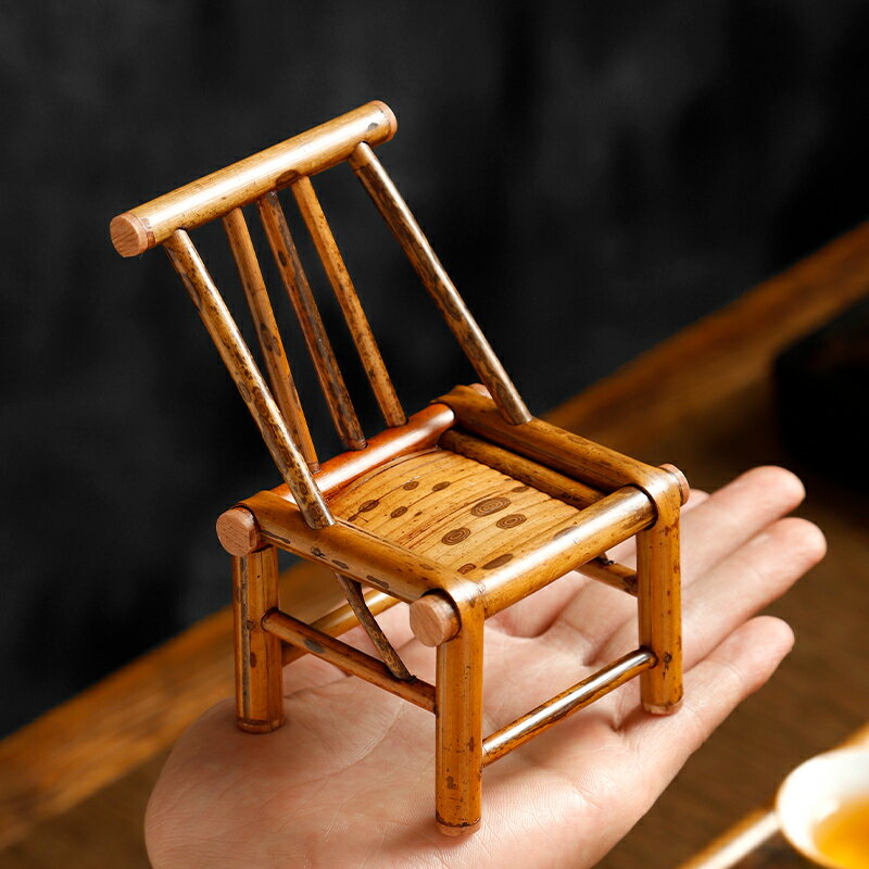 迷你梅鹿竹工藝擺件 竹製桌椅復古案幾小桌子竹椅裝飾收藏桌面文玩 竹製擺飾中國風擺件