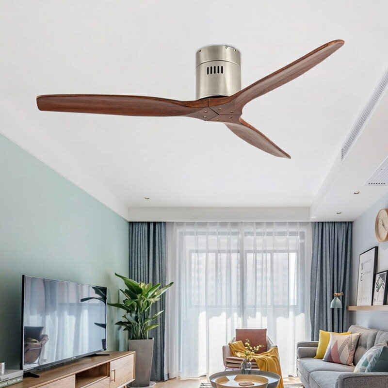 DC直流變頻吸頂式風扇3實木扇葉設計簡約北歐風帶6檔調速正反轉靜音節能定時功能適用低天花房間客廳適用