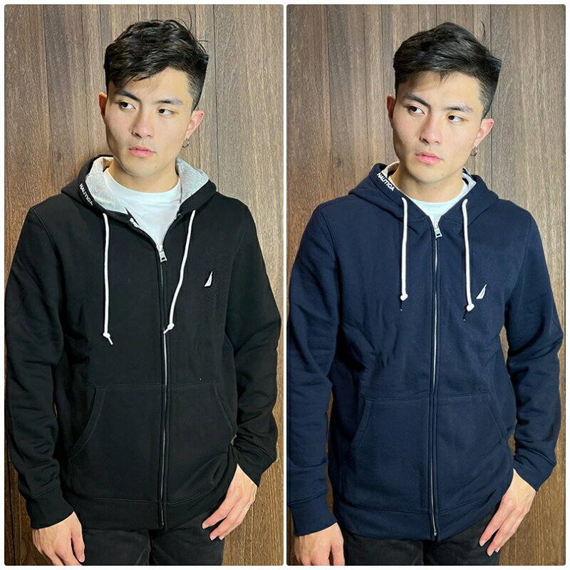 美國百分百【全新真品】Nautica 連帽外套 棉外套 帽T外套 帆船 小logo 黑色 深藍 BM99