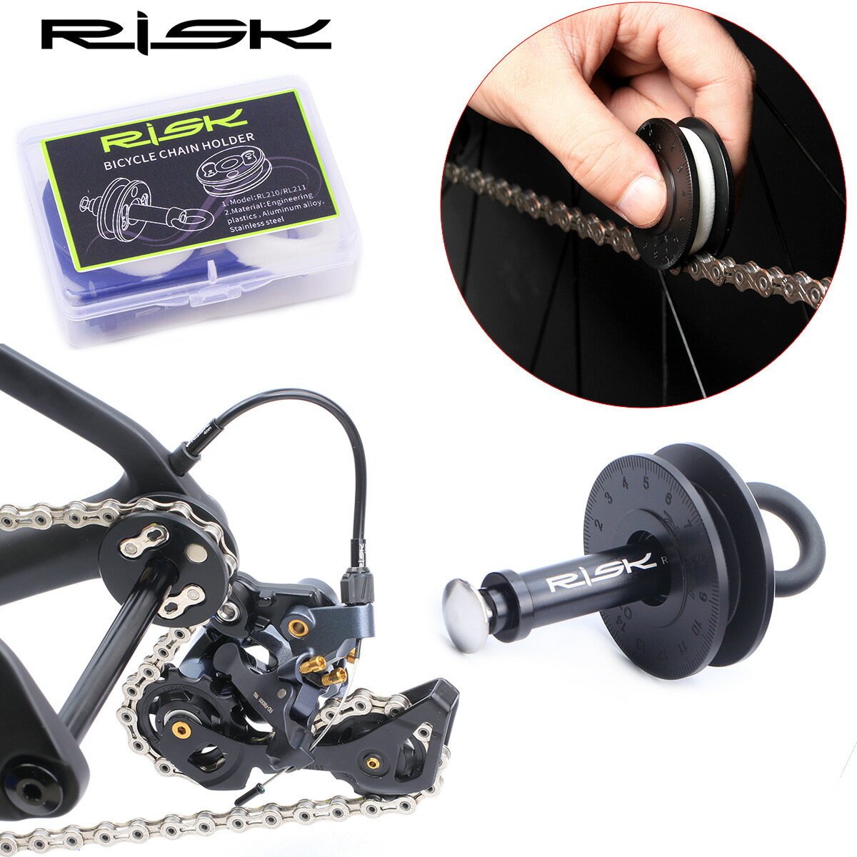 RISK自行車山地公路鏈條固定器 虛擬飛輪 洗鏈器 鏈條上油器工具