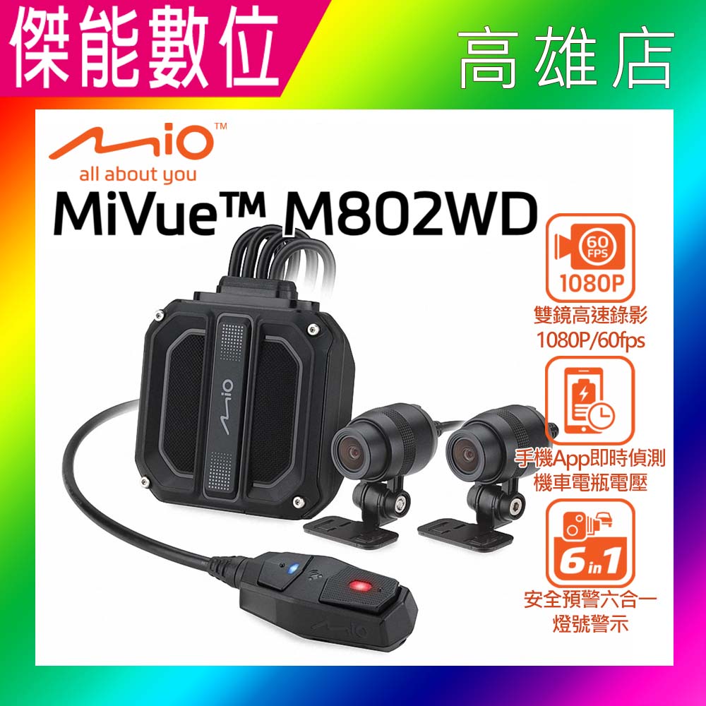 【贈三好禮】Mio M802WD GPS測速版 分離式雙鏡頭機車行車記錄器 1080/60幀 HDR/WIFI/OTA