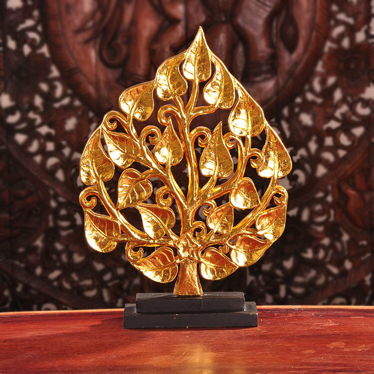 泰國工藝品東南亞風格擺件 客廳金箔菩提葉裝飾品招財樹家居裝飾1入