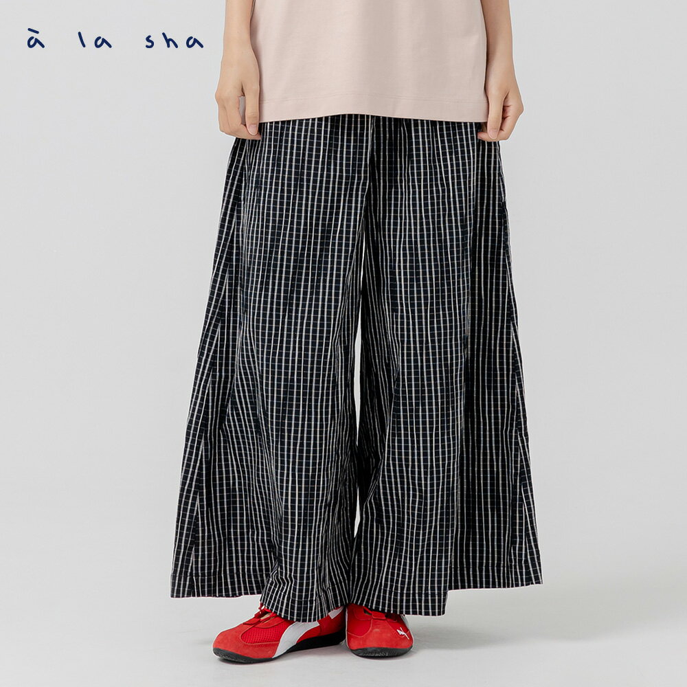 a la sha 躲貓貓格紋寬褲