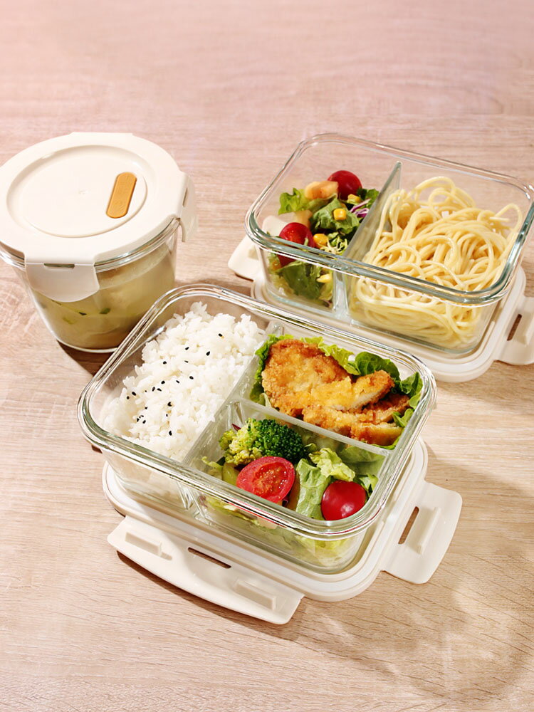 新款上班族學生專用玻璃飯盒可以微波爐加熱帶湯碗餐盒保鮮盒便當盒