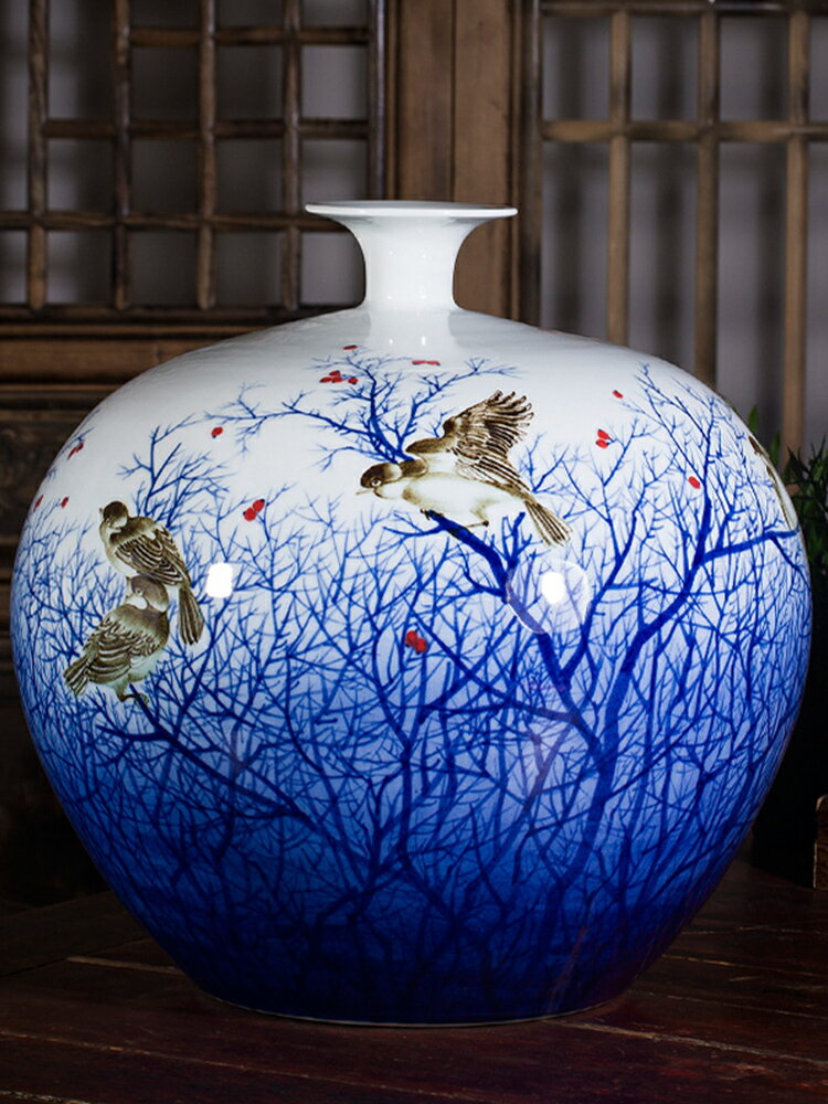 景德鎮陶瓷名家手繪粉彩花瓶鴻運當頭中式古典家居客廳裝飾品擺件