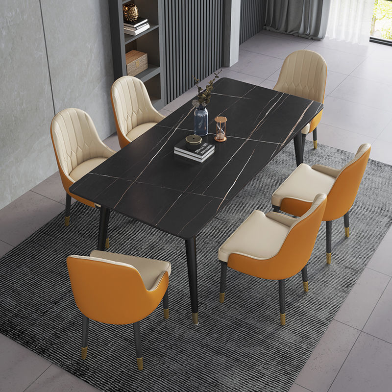 網紅餐桌家用現代簡約小戶型輕奢風北歐巖板餐桌椅組合長方形桌子