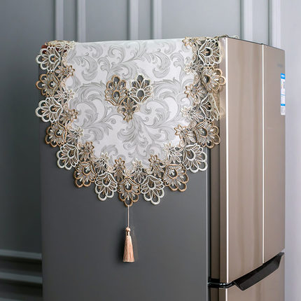 輕奢蕾絲歐式新中式冰箱防塵罩洗衣機美式單開門雙開門米白橢圓