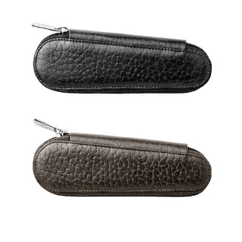 【FABER-CASTELL】輝柏 義大利粒面牛皮拉鍊2支入筆套黑/褐色 / 個 189302/189312