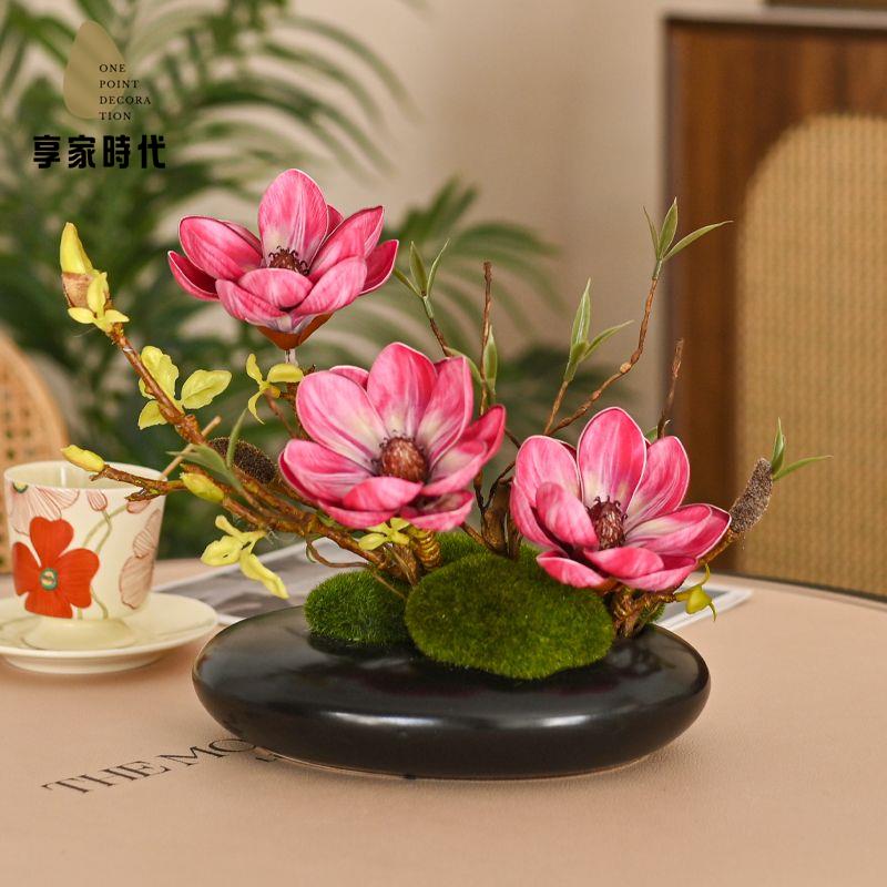 限時下殺 仿真花 假花 綠植 中式模擬玉蘭花小盆景陶瓷花瓶套裝擺件餐桌客廳茶幾裝飾花藝假花八折下殺wy22