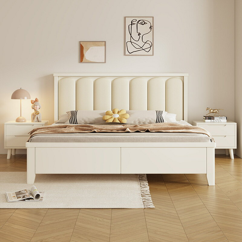 楓林宜居 奶油風白色實木床1.8雙人現代主臥大床北歐單人床1.2儲物實木婚床