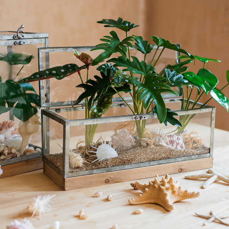 掬涵 鐵藝玻璃花房風燈陳列展示盒擺臺微景觀創意擺件復古歐式
