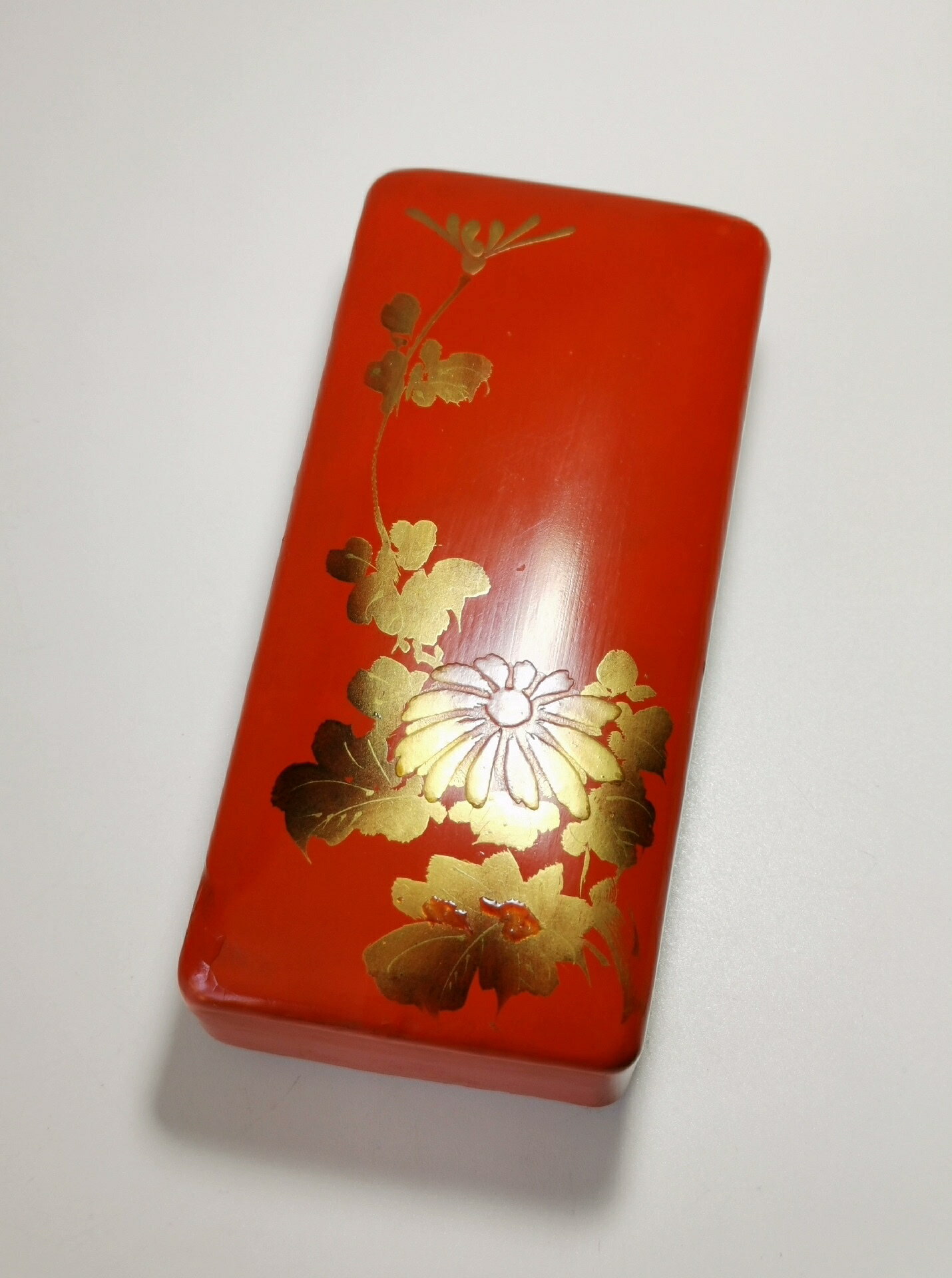 日本漆器 朱漆金蒔繪老文盒 沈金首飾盒 拍前視頻確認售