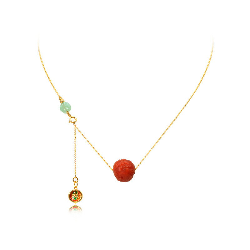【巴黎精品】925純銀項鍊南紅吊墜-鍍18K金牡丹花翡翠八卦女飾品a1ha77