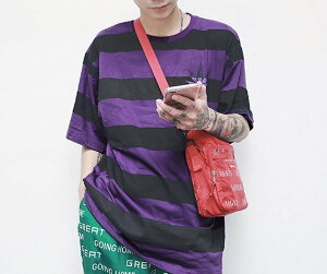 FINDSENSE H1夏季 新款 日本 嘻哈 原宿 個性 條紋麻葉圖案 時尚 情侶 寬鬆 短袖 T恤 潮男女 上衣