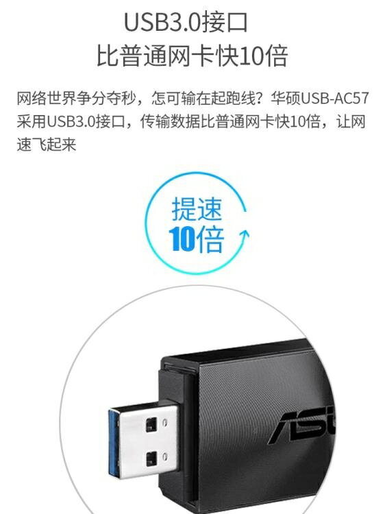 WiFi接收器ASUS華碩USB-AC55AC57千兆無線網卡5Gwifi接收器臺式機筆記本AP 全館免運 1
