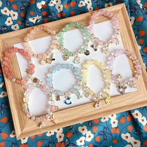 韓國ins夏季新款兒童彩色水晶滴油卡通手鏈珍珠手鐲女童手環配飾