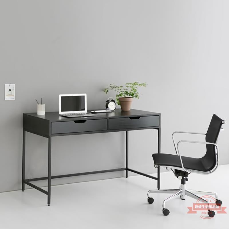 辦公桌電腦桌帶抽屜意式輕奢北歐書桌極簡現代80cm黑白色桌子