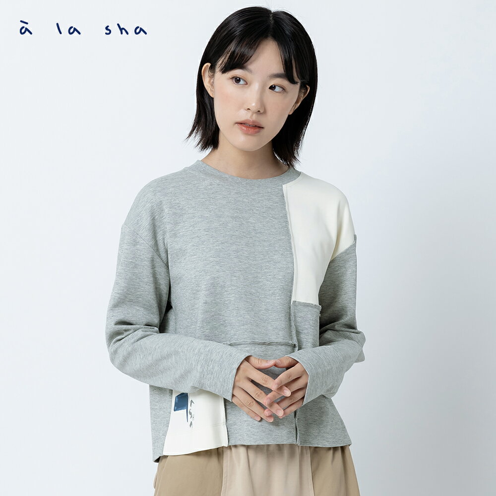 a la sha 拼接logo長袖棉T